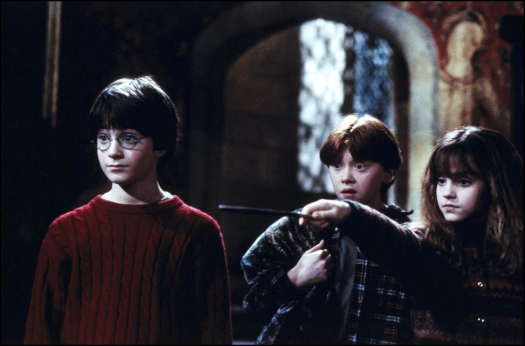 UNITED STATES - NOVEMBER 01: Film "Harry Potter and the philosopher's stone" In United States In November, 2001-Harry Potter, Ron, Hermione . (Photo by 7831/Gamma-Rapho via Getty Images)